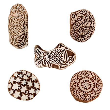 Set of 5 Piece New Mix Wooden Printing Blocks